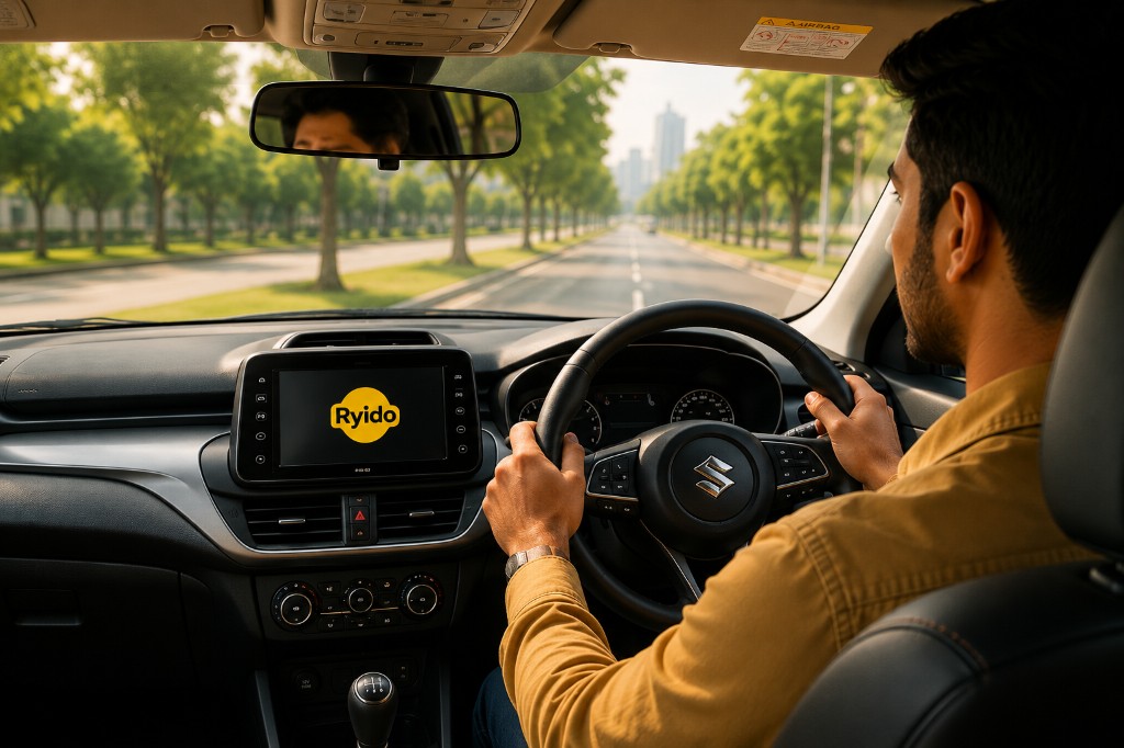 Driver using Ryido on a scenic road
