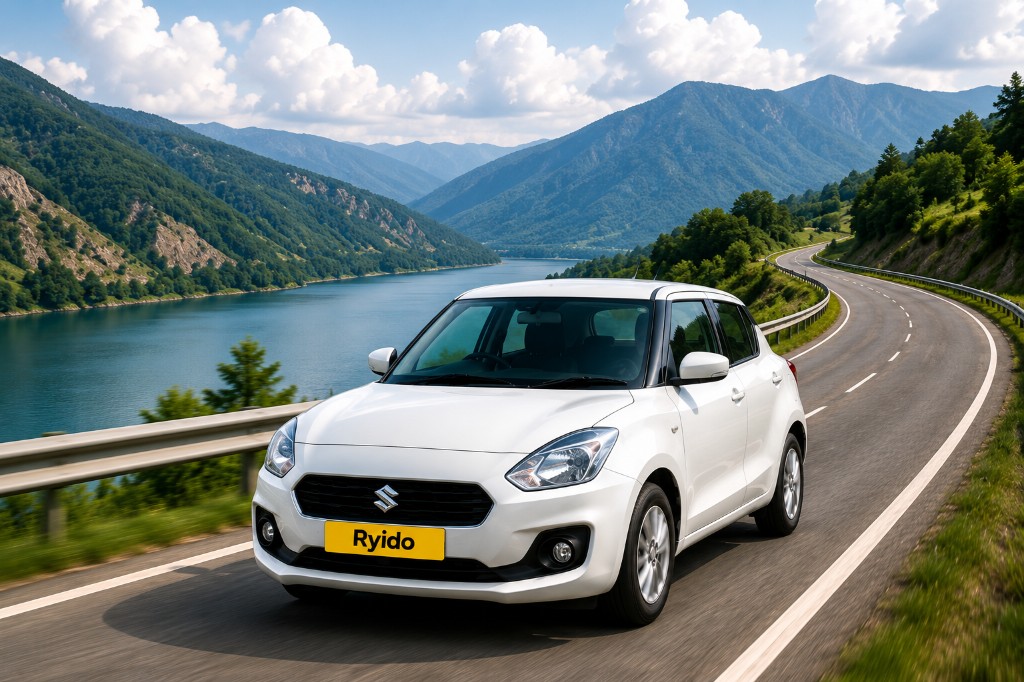 White Ryido car on a mountain road