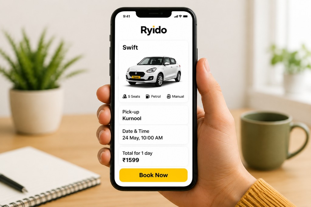 Ryido app booking screen on a phone